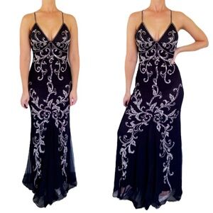 Vintage Y2K Vivace Cassandra Stone black beaded formal backless gown small